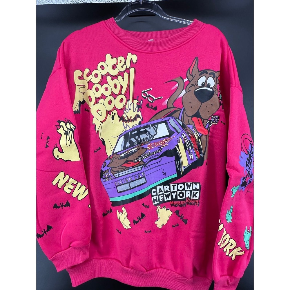 Scooby-Doo Racing Graphic Sweatshirt Pink Shaggy Cartown New York Pullover